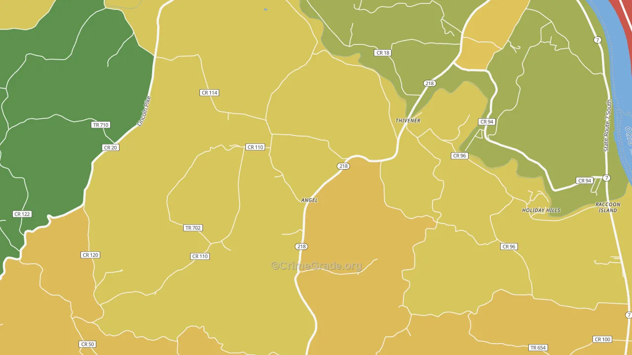 Thivener, OH Map of Robbery Rates