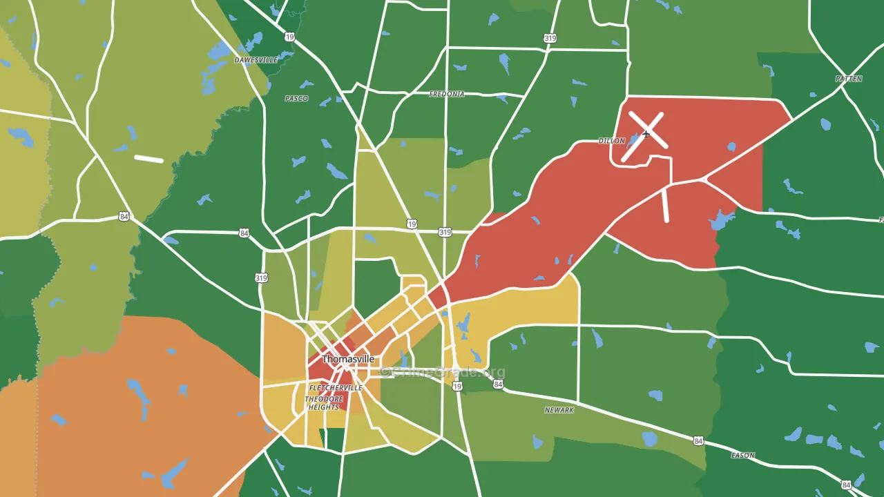Thomas County, GA Map of Robbery Rates