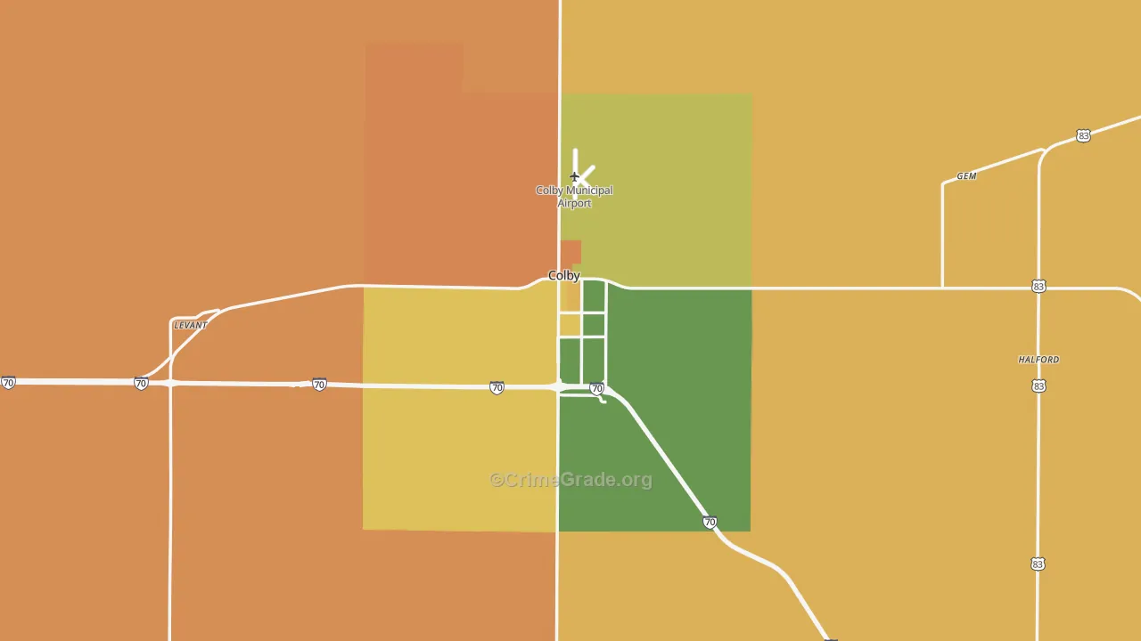 Thomas County, KS Map of Robbery Rates