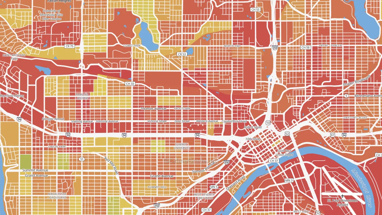 Thomas-Dale, St. Paul, MN Map of Robbery Rates