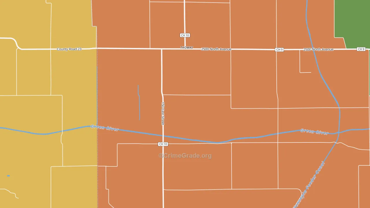 Thomas, IL Map of Robbery Rates