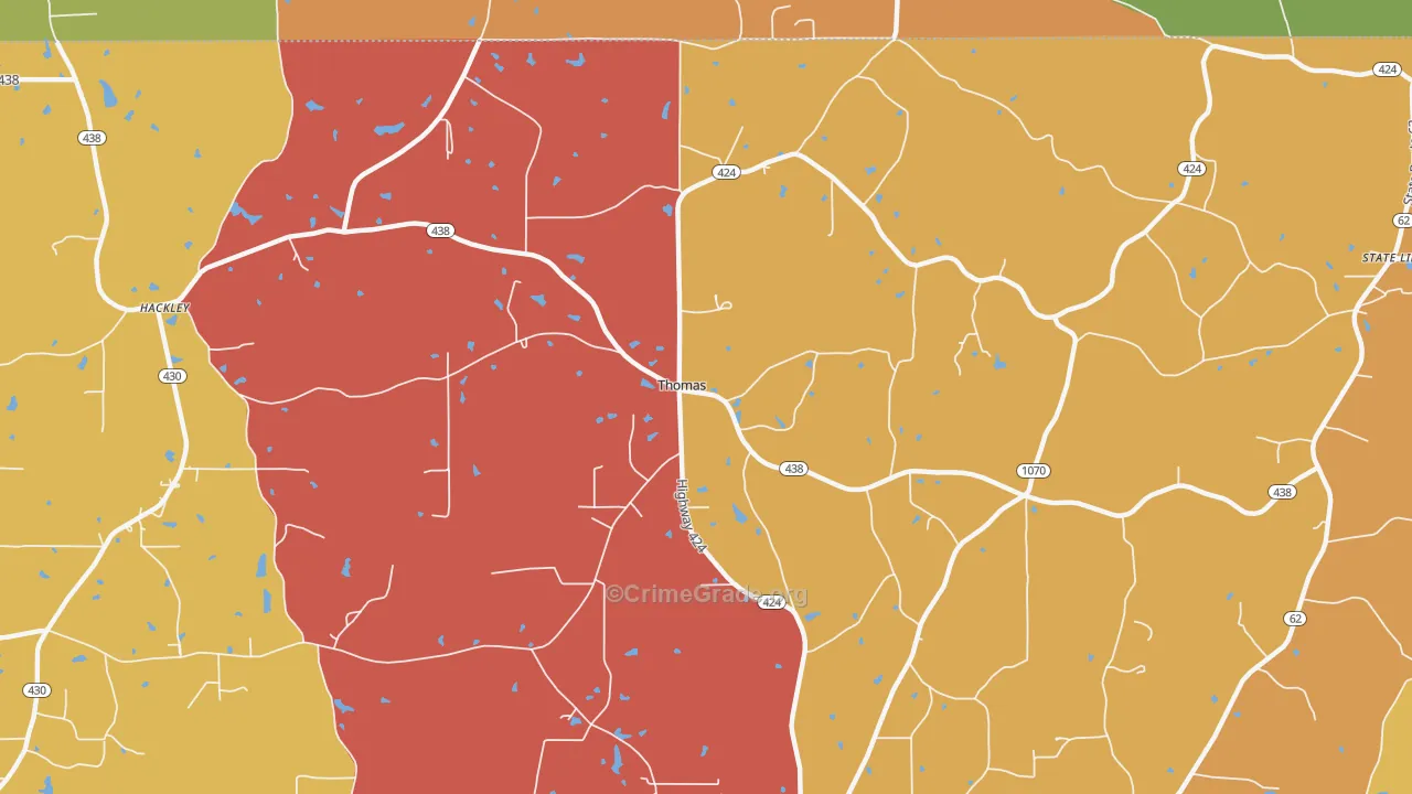 Thomas, LA Map of Robbery Rates