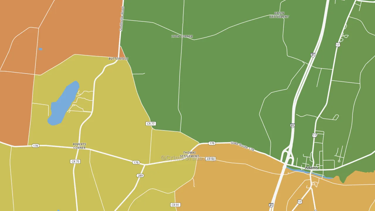 Thomas Settlement, NY Map of Robbery Rates