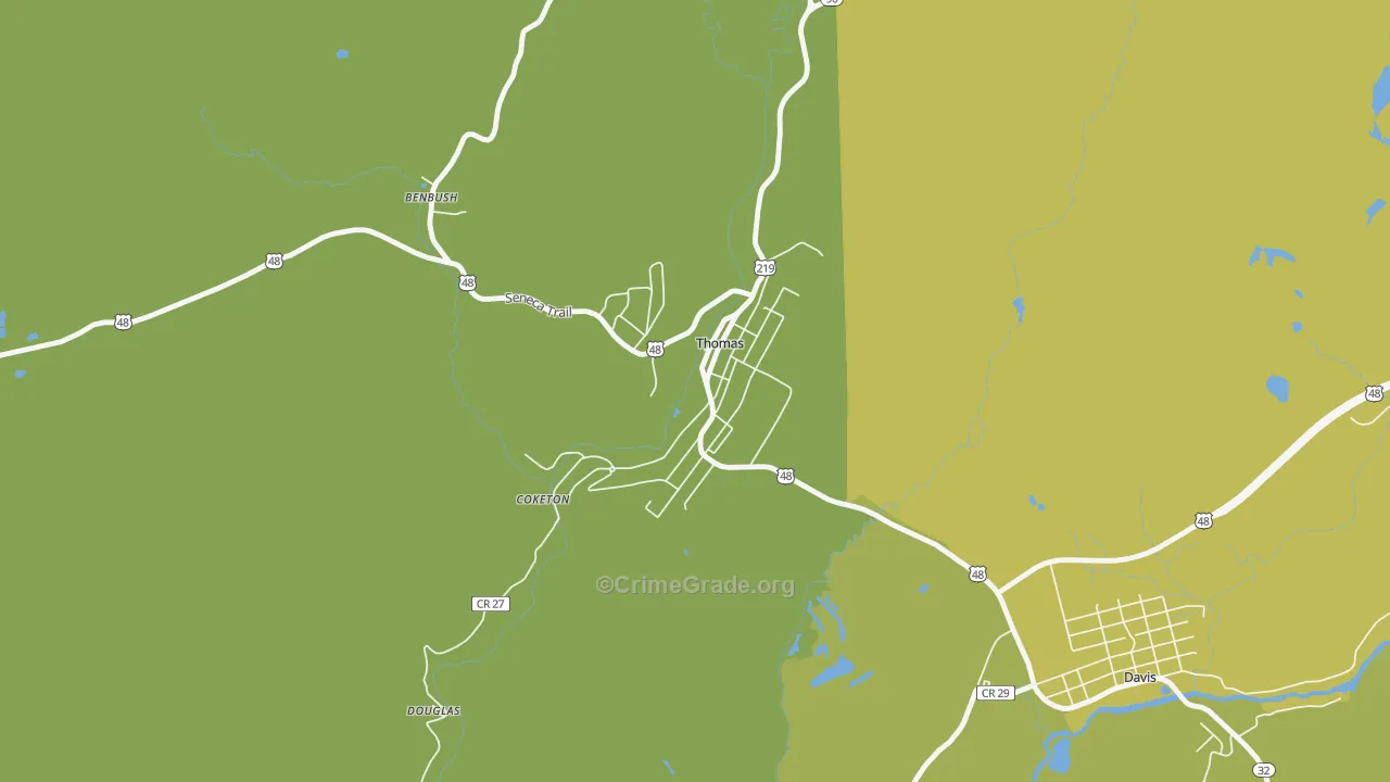 Thomas, WV Map of Robbery Rates