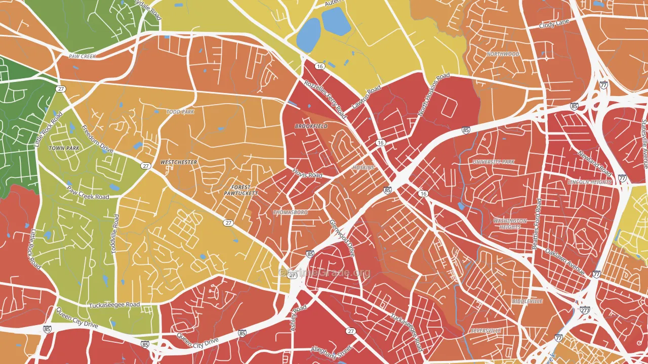 Thomasboro-Hoskins, Charlotte, NC Map of Robbery Rates