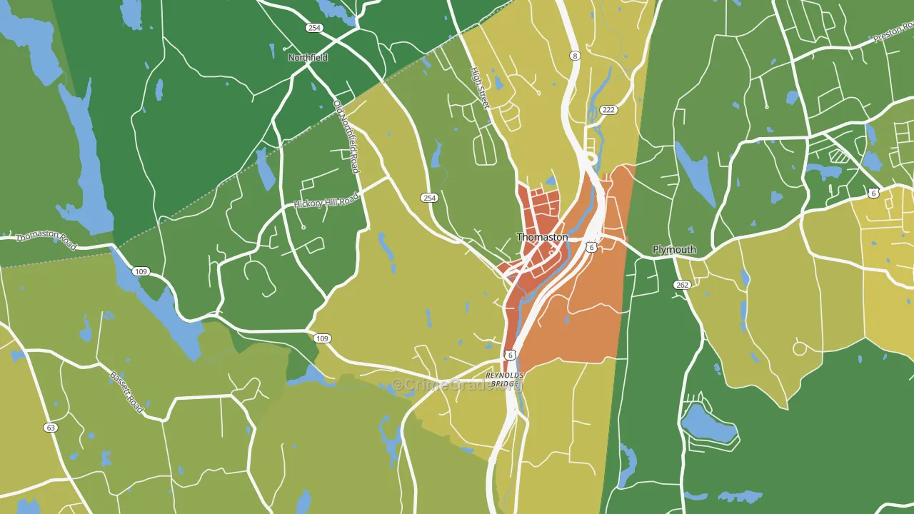 Thomaston, CT Map of Robbery Rates