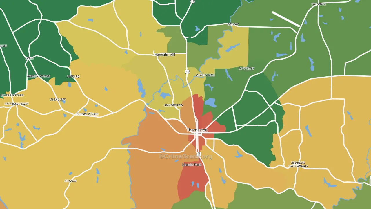 Thomaston, GA Map of Robbery Rates