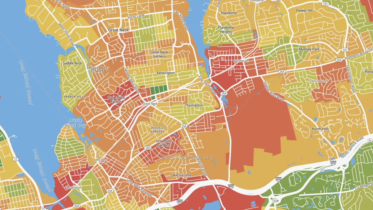 Thomaston, NY Map of Robbery Rates