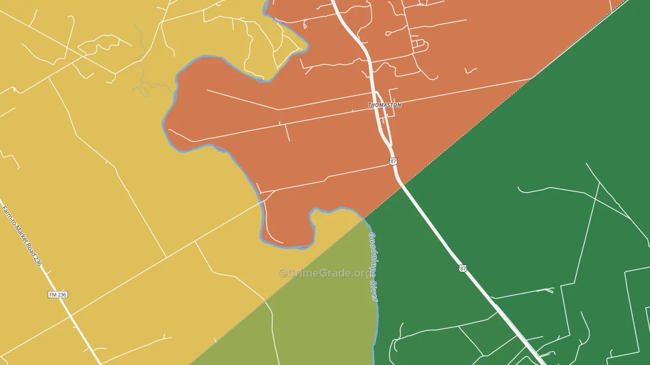 Thomaston, TX Map of Robbery Rates