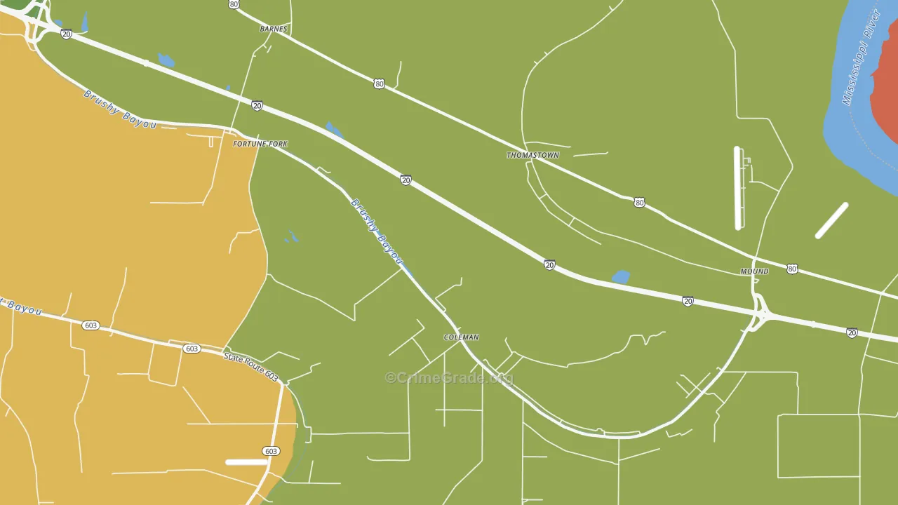 Thomastown, LA Map of Robbery Rates
