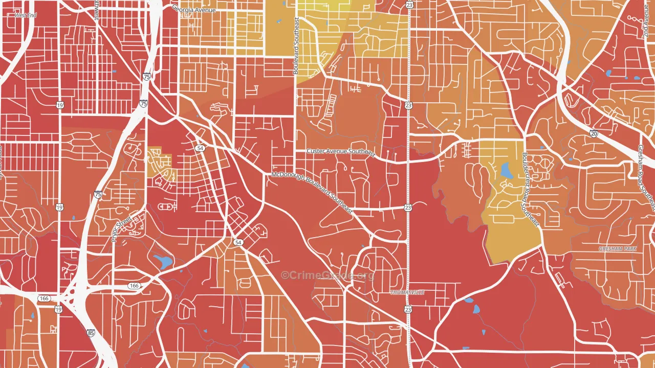 Thomasville, Atlanta, GA Map of Robbery Rates