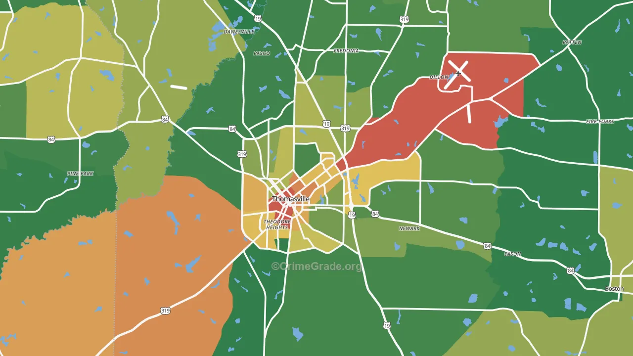 Thomasville, GA Map of Robbery Rates