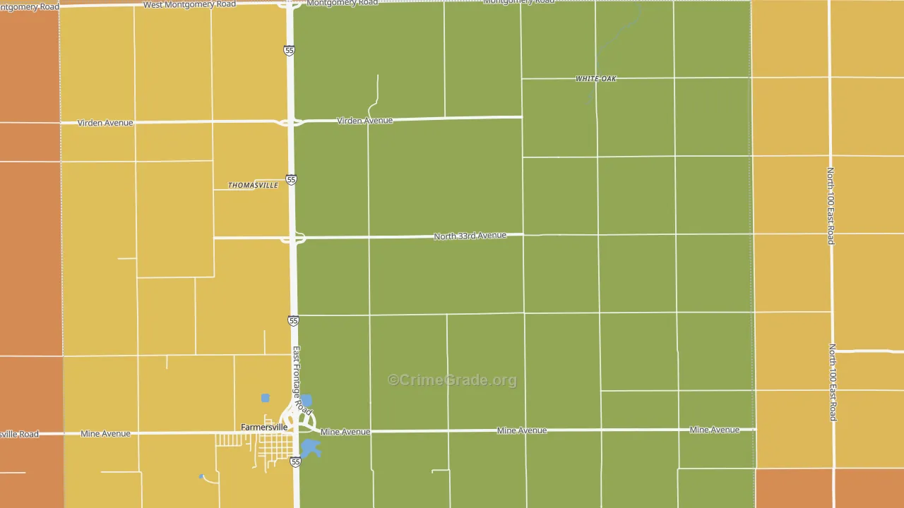 Thomasville, IL Map of Robbery Rates