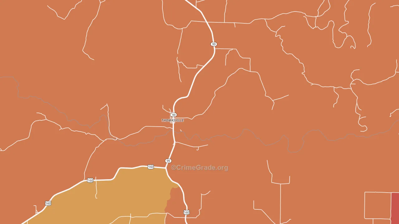 Thomasville, MO Map of Robbery Rates
