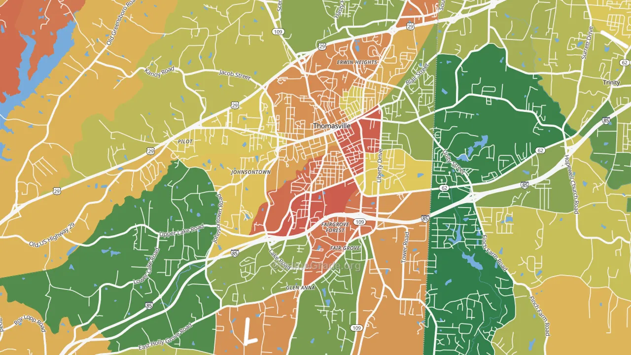 Thomasville, NC Map of Robbery Rates