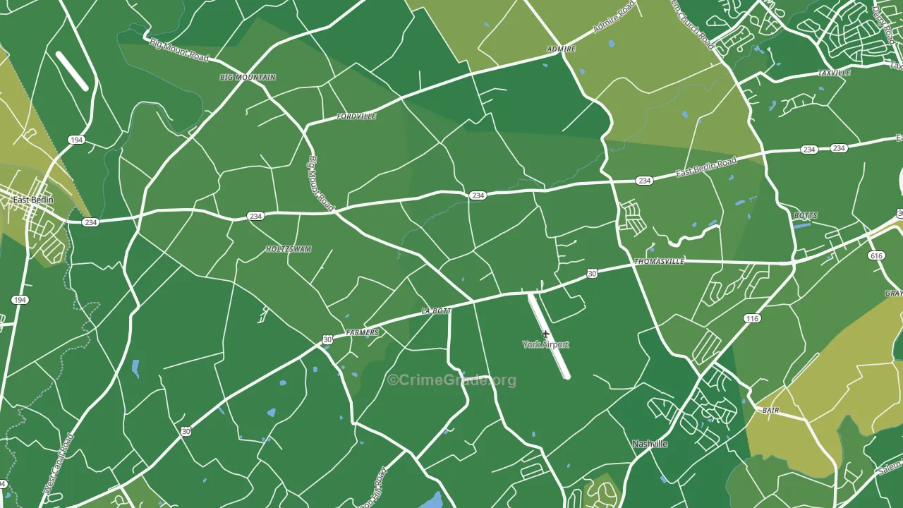 Thomasville, PA Map of Robbery Rates