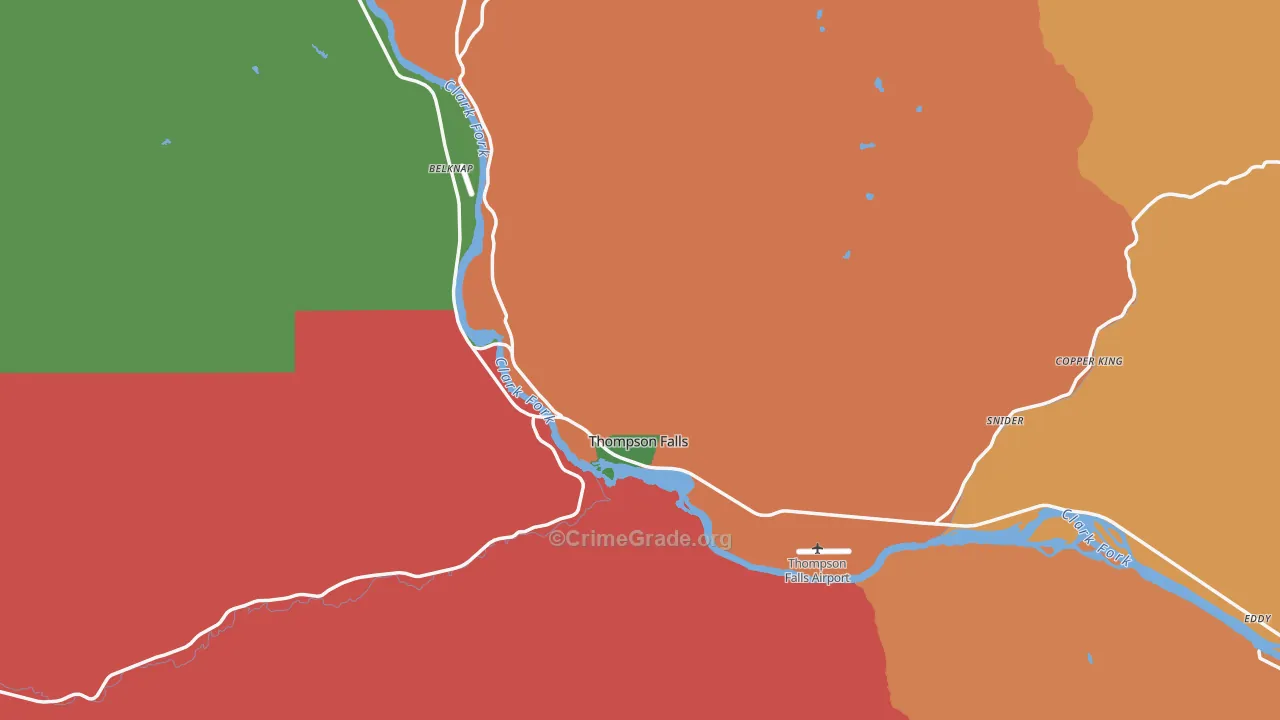 Thompson Falls, MT Map of Robbery Rates