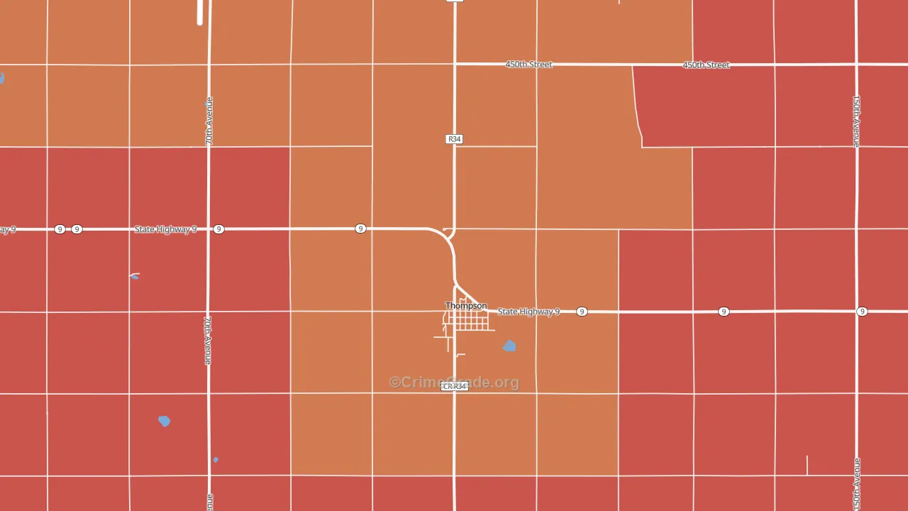 Thompson, IA Map of Robbery Rates