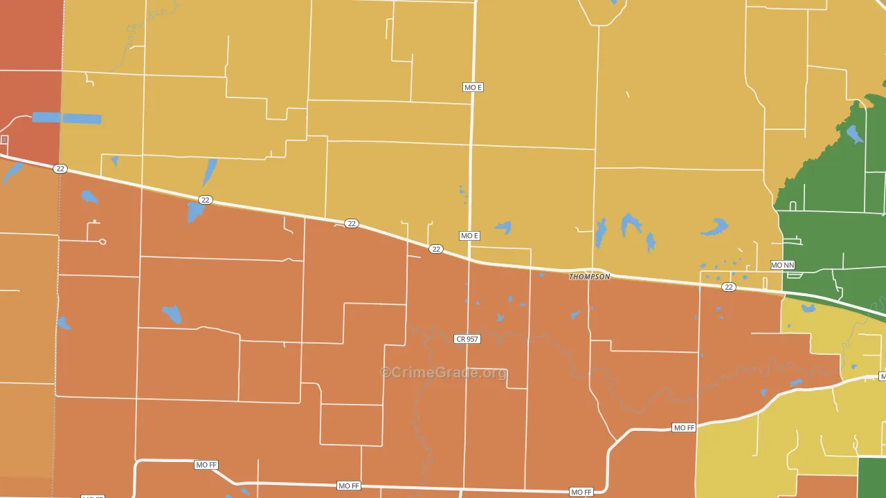 Thompson, MO Map of Robbery Rates