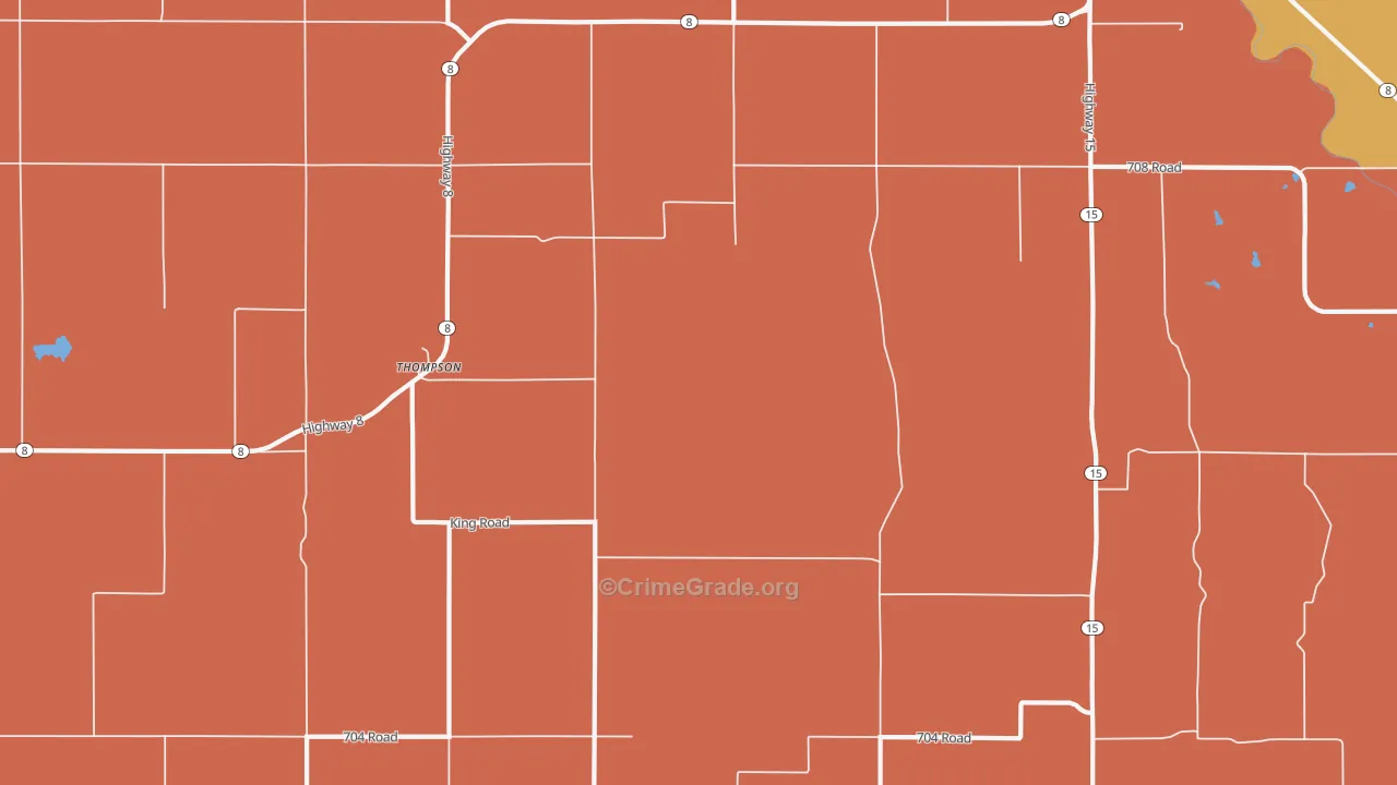 Thompson, NE Map of Robbery Rates