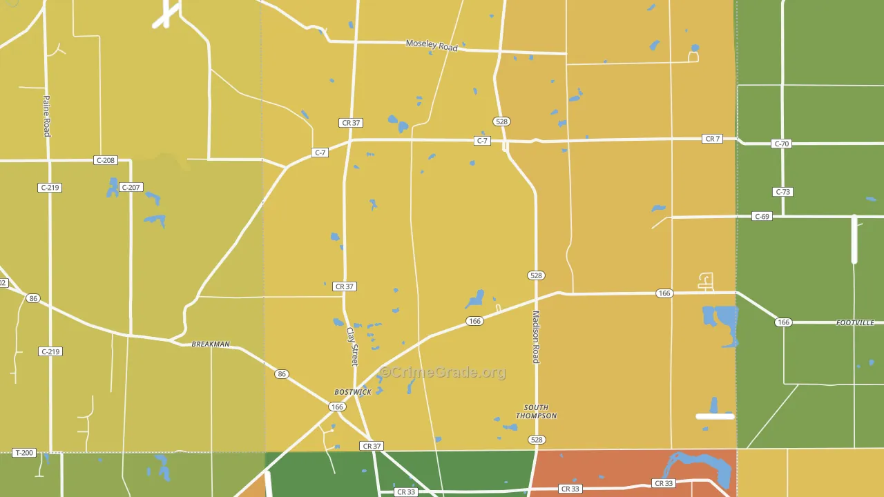 Thompson, OH Map of Robbery Rates