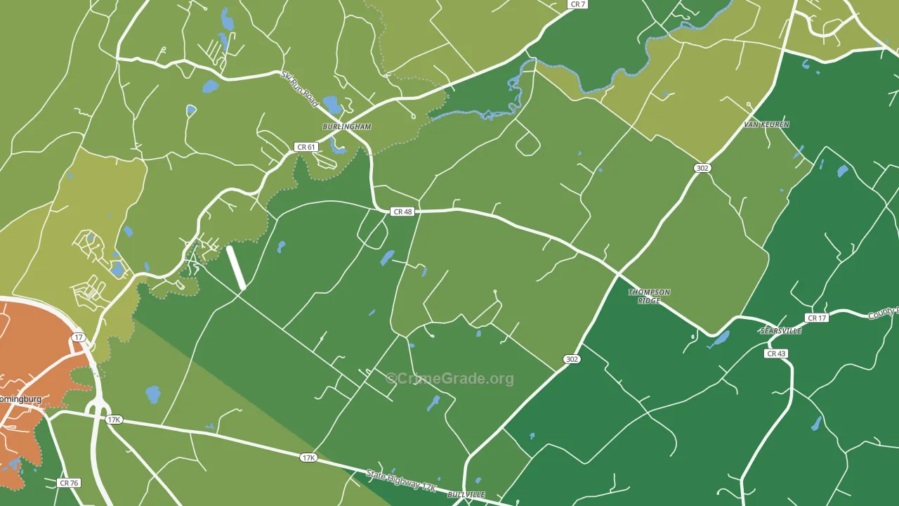 Thompson Ridge, NY Map of Robbery Rates