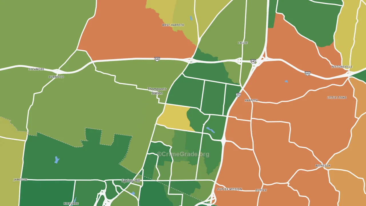 Thompsons Station, TN Map of Robbery Rates