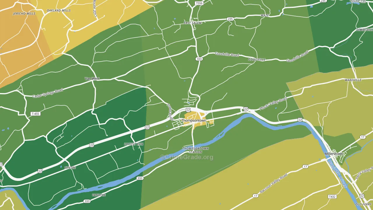 Thompsontown, PA Map of Robbery Rates