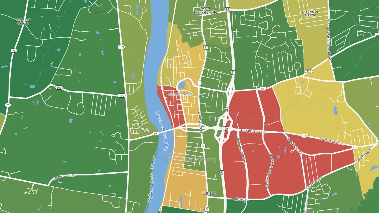 Thompsonville, CT Map of Robbery Rates