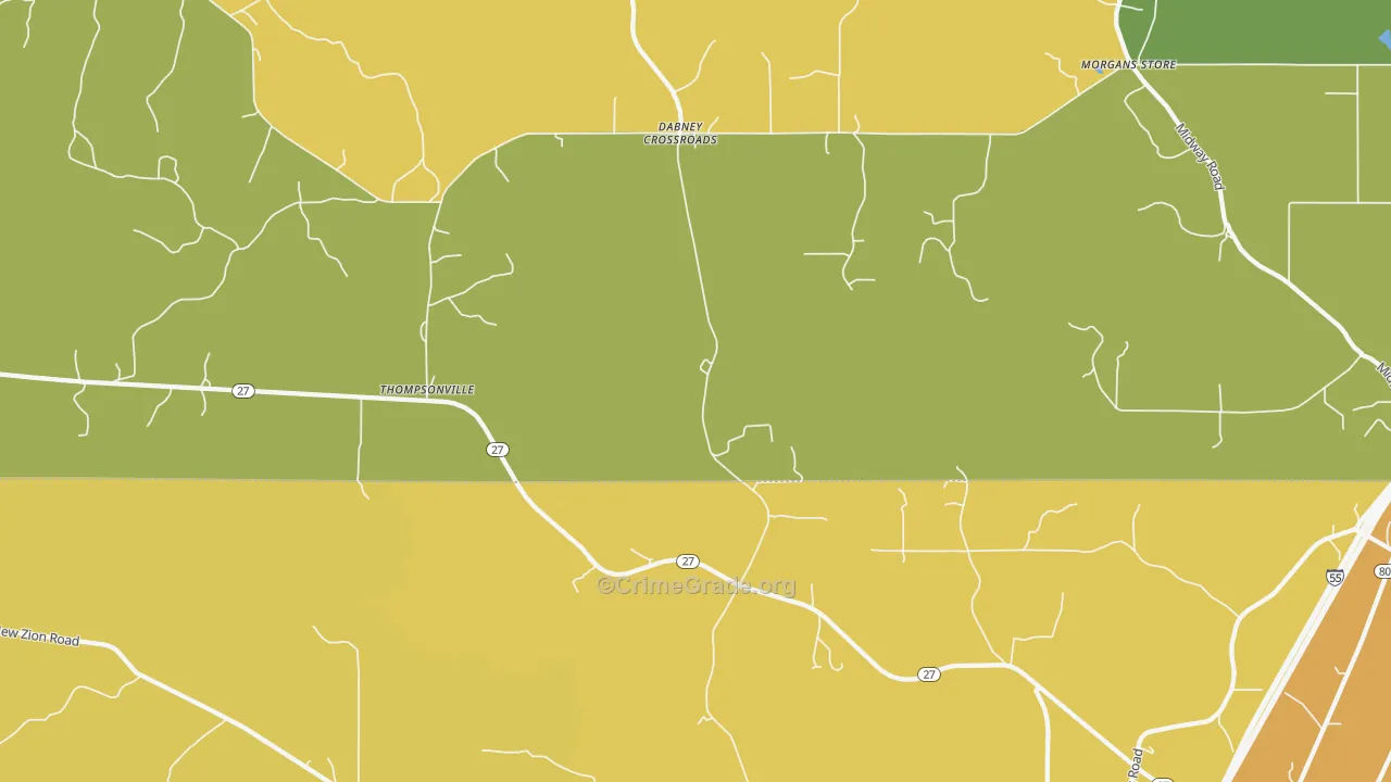 Thompsonville, MS Map of Robbery Rates