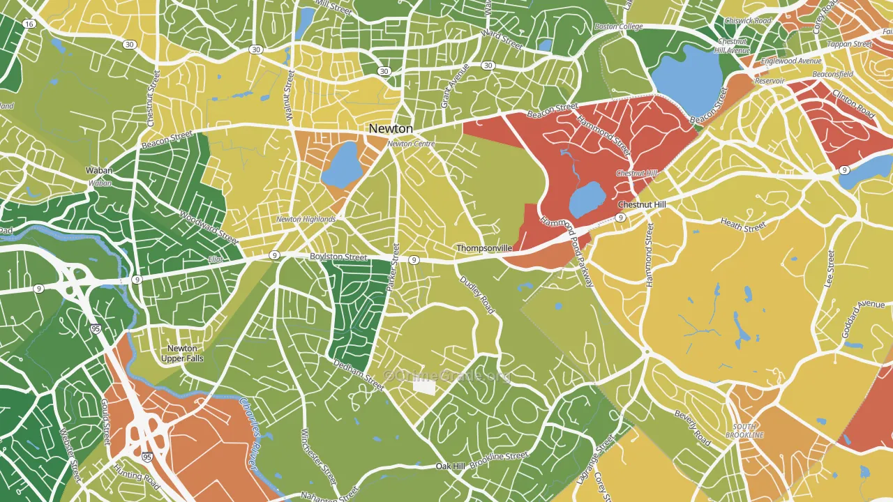 Thompsonville, Newton, MA Map of Robbery Rates