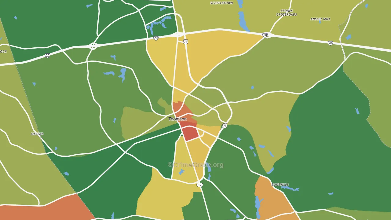 Thomson, GA Map of Robbery Rates
