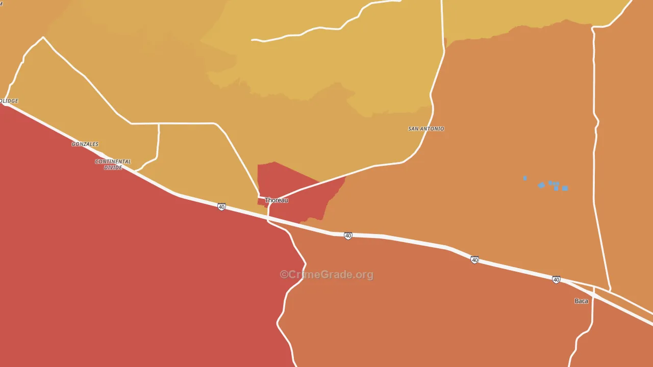 Thoreau, NM Map of Robbery Rates