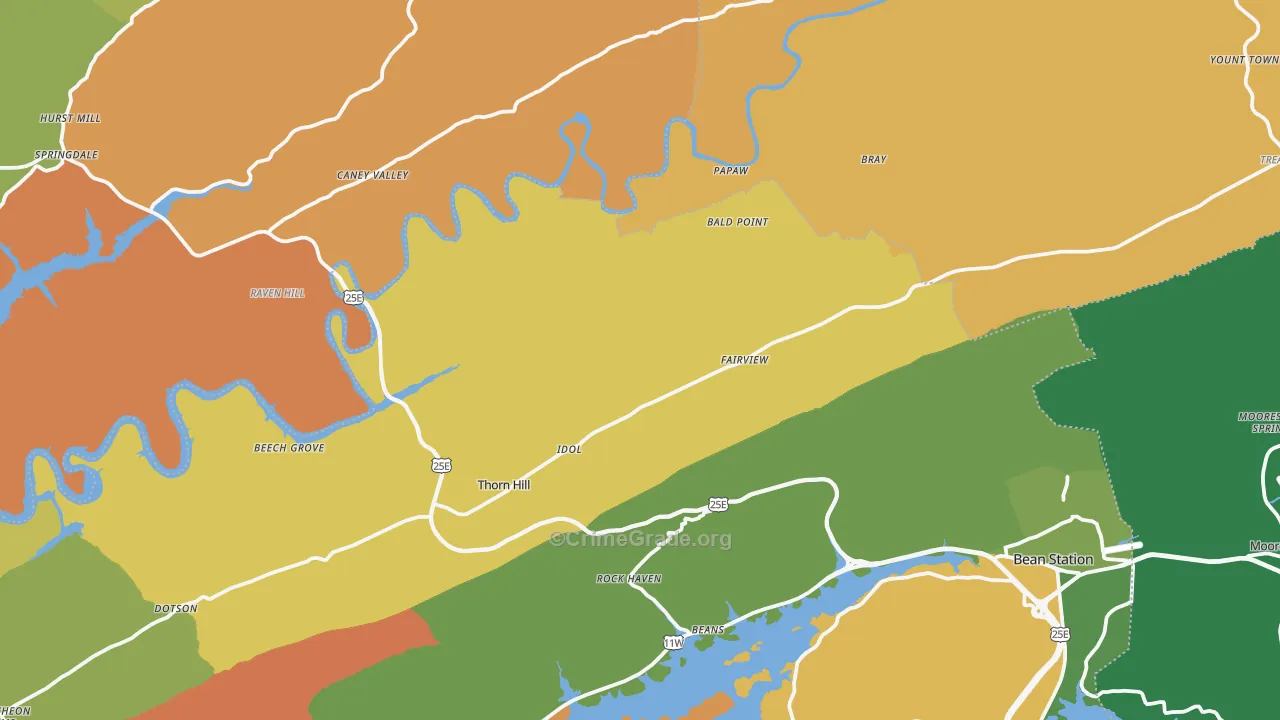 Thorn Hill, TN Map of Robbery Rates