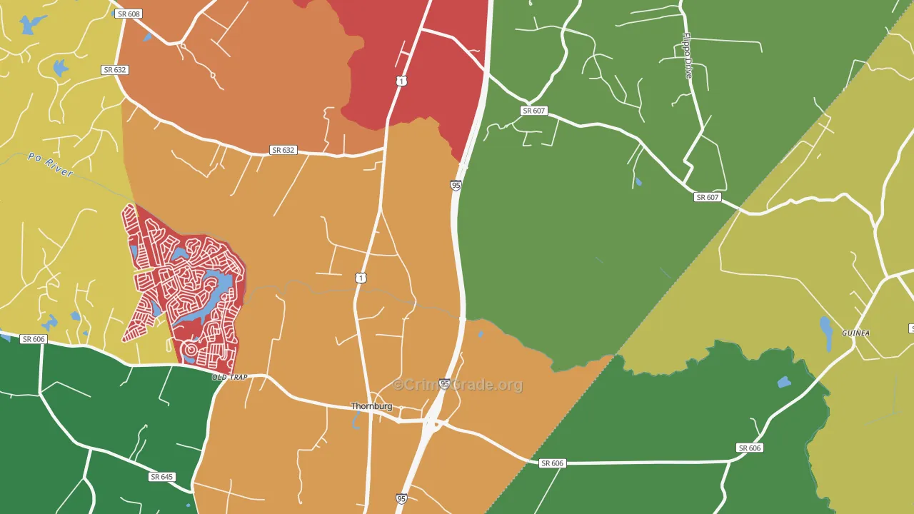 Thornburg, VA Map of Robbery Rates