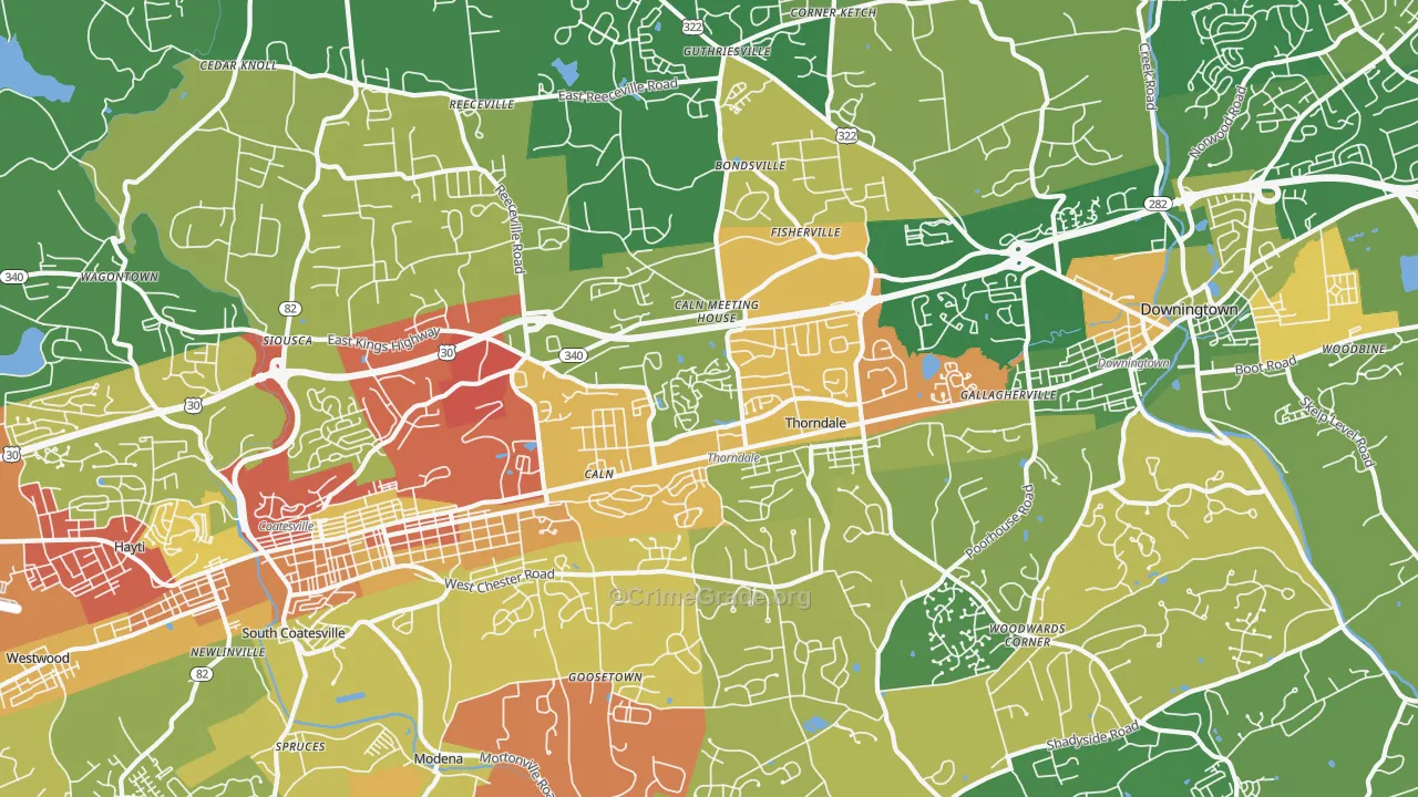 Thorndale, PA Map of Robbery Rates