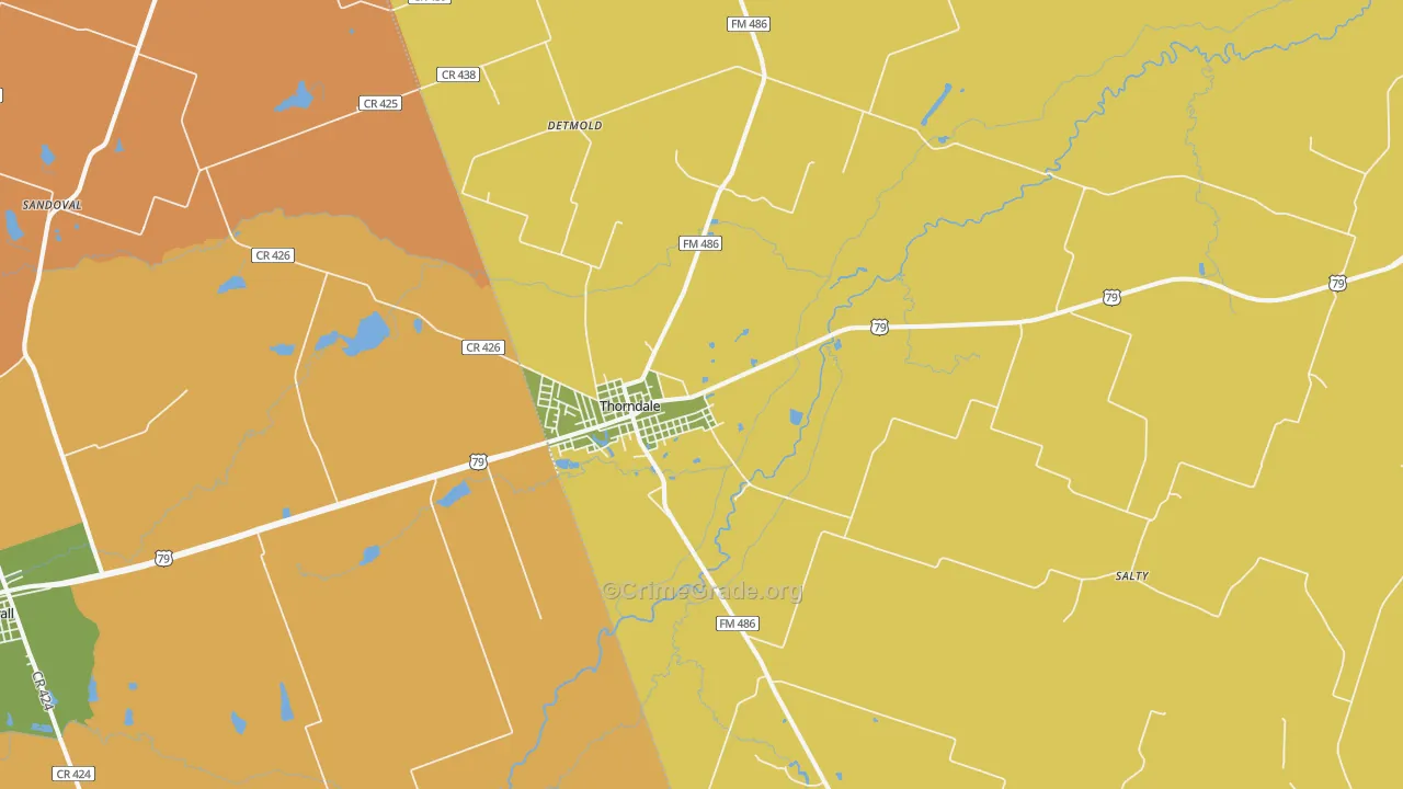Thorndale, TX Map of Robbery Rates