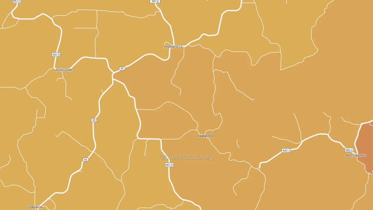 Thornfield, MO Map of Robbery Rates