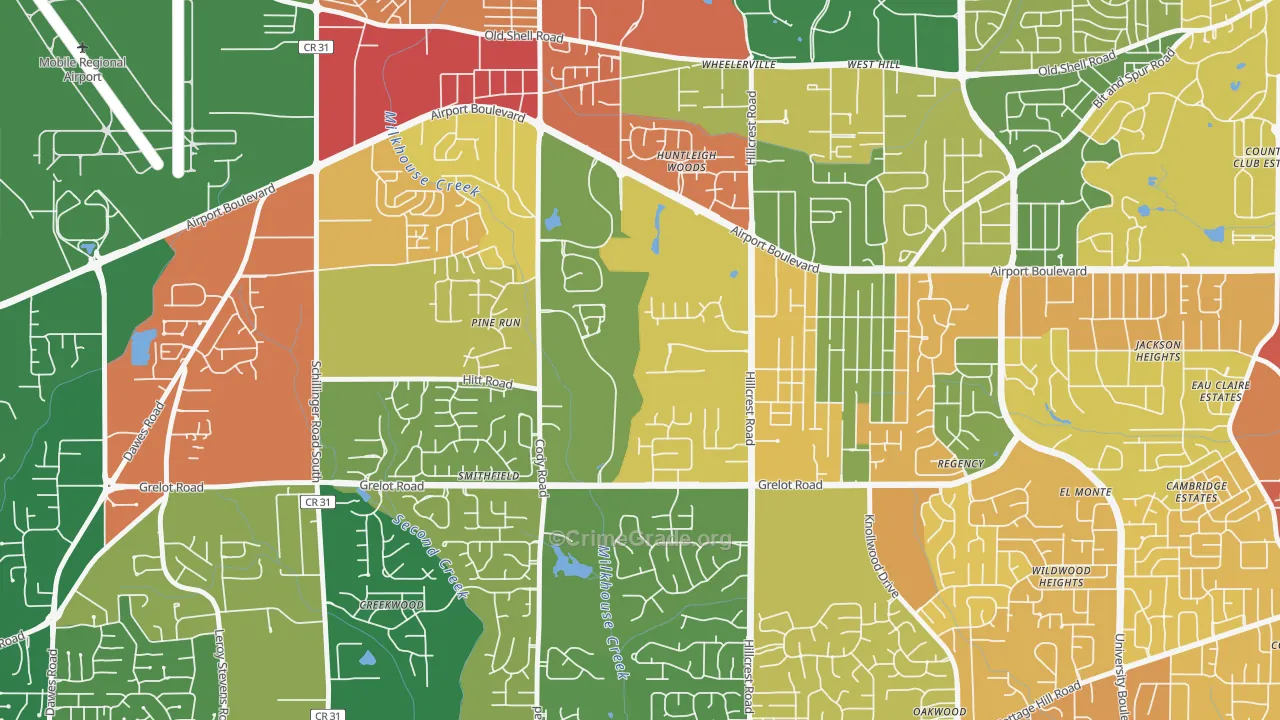 Thornhill, Mobile, AL Map of Robbery Rates