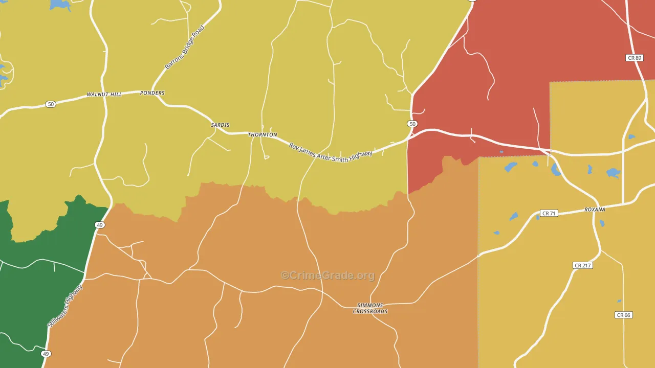 Thornton, AL Map of Robbery Rates