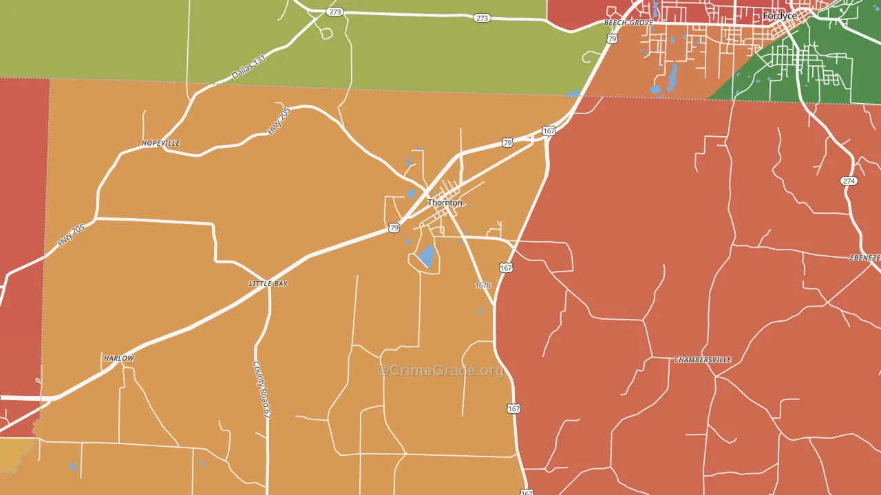 Thornton, AR Map of Robbery Rates