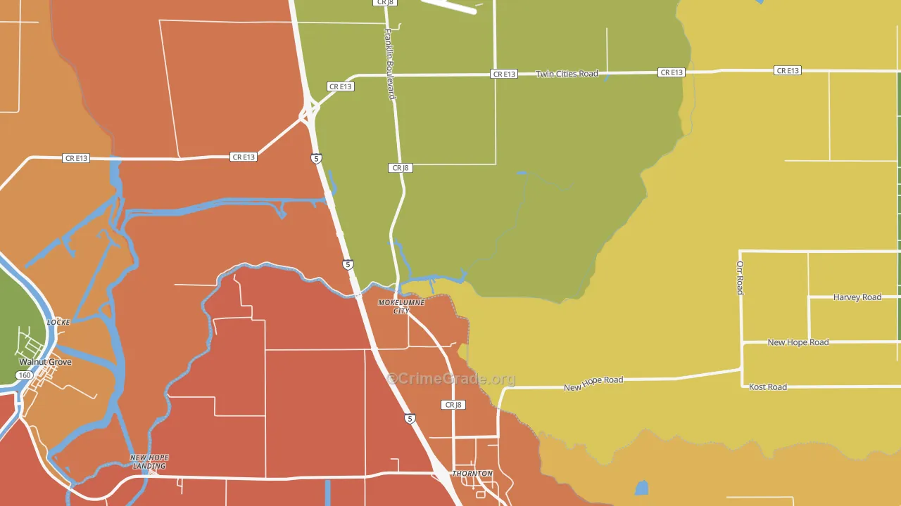 Thornton, CA Map of Robbery Rates