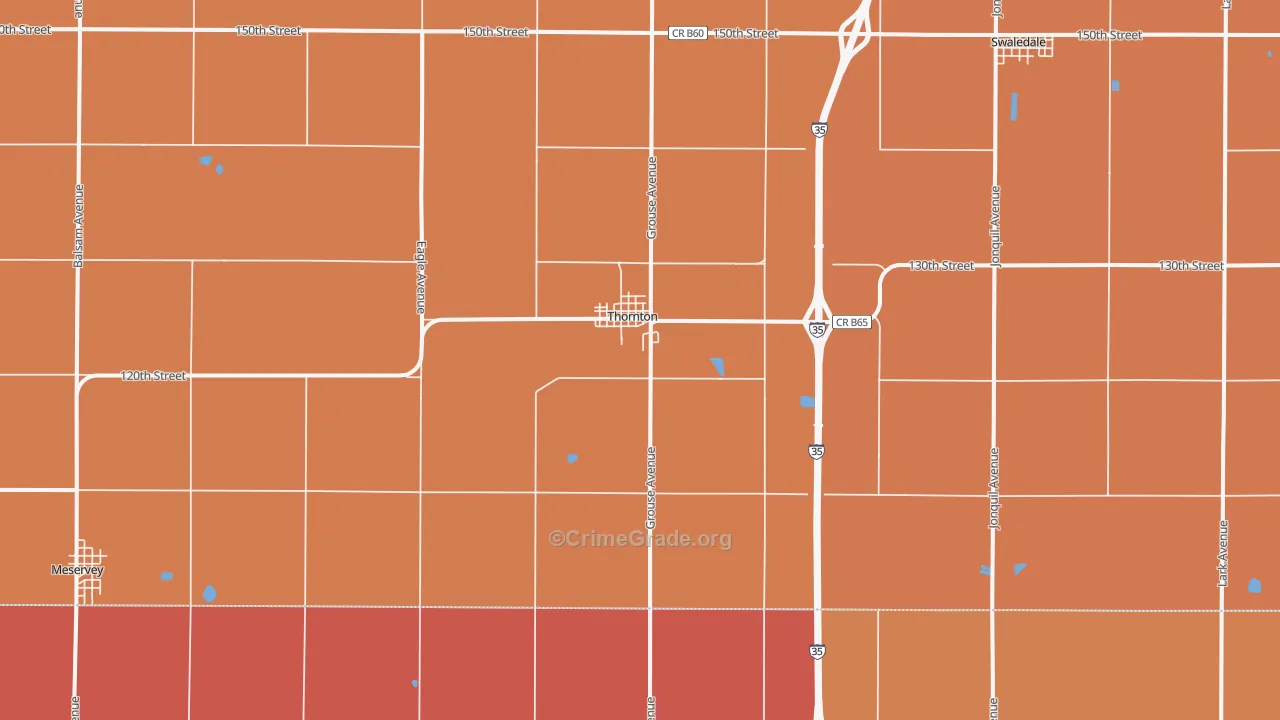 Thornton, IA Map of Robbery Rates