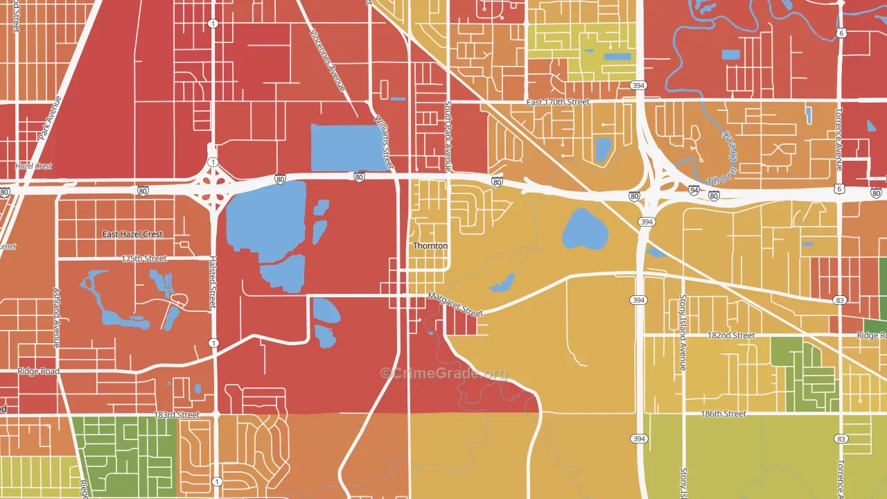 Thornton, IL Map of Robbery Rates