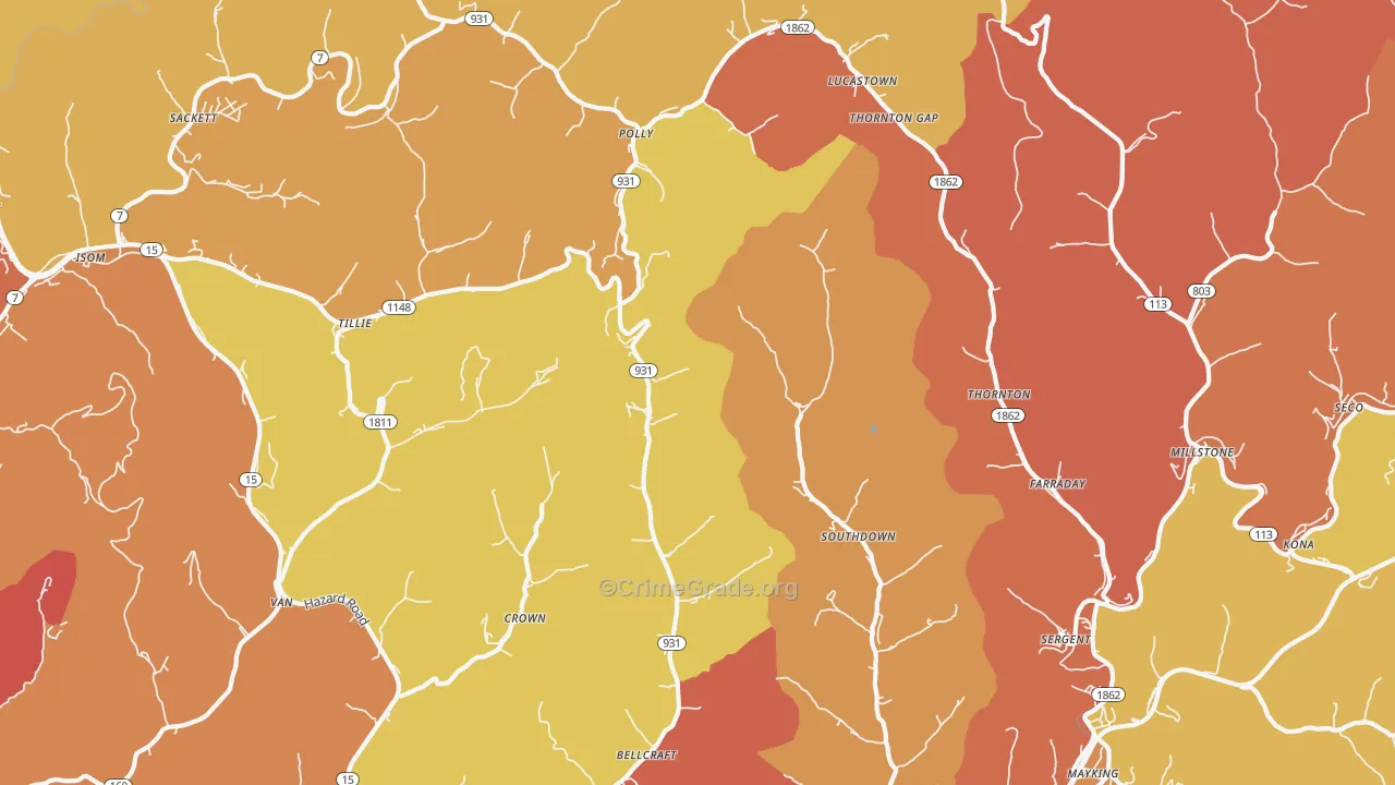 Thornton, KY Map of Robbery Rates