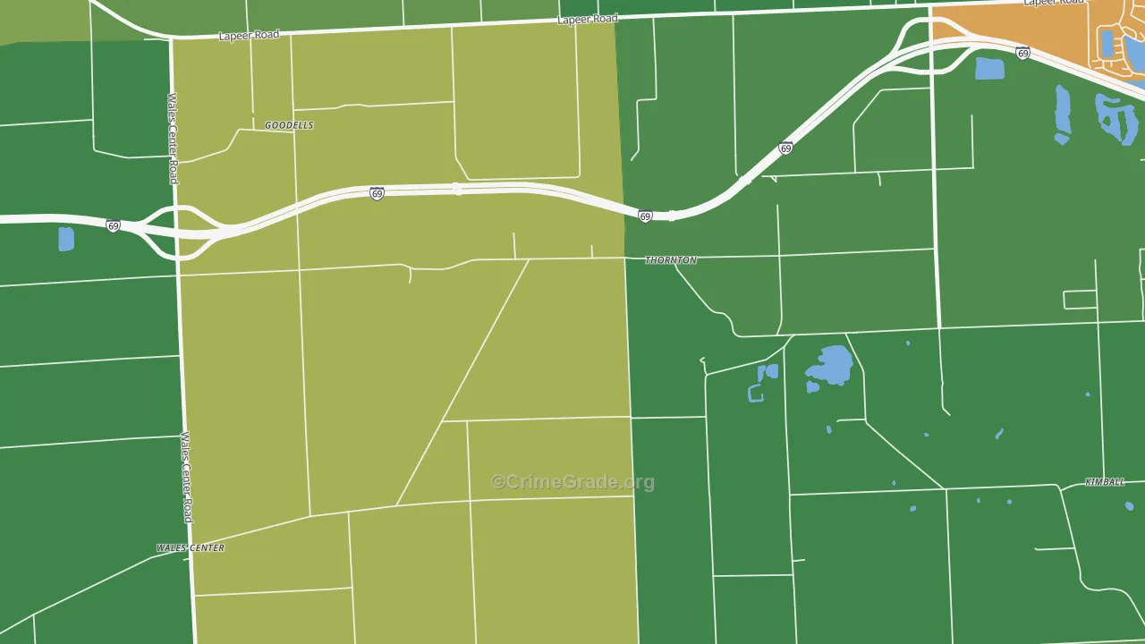 Thornton, MI Map of Robbery Rates