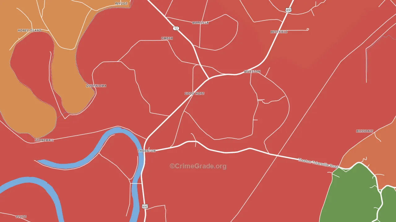 Thornton, MS Map of Robbery Rates