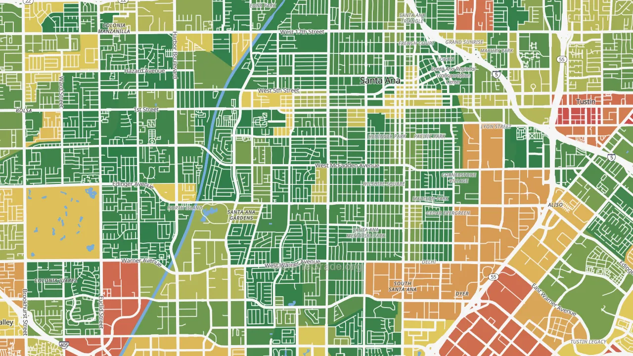 Thornton Park, Santa Ana, CA Map of Robbery Rates