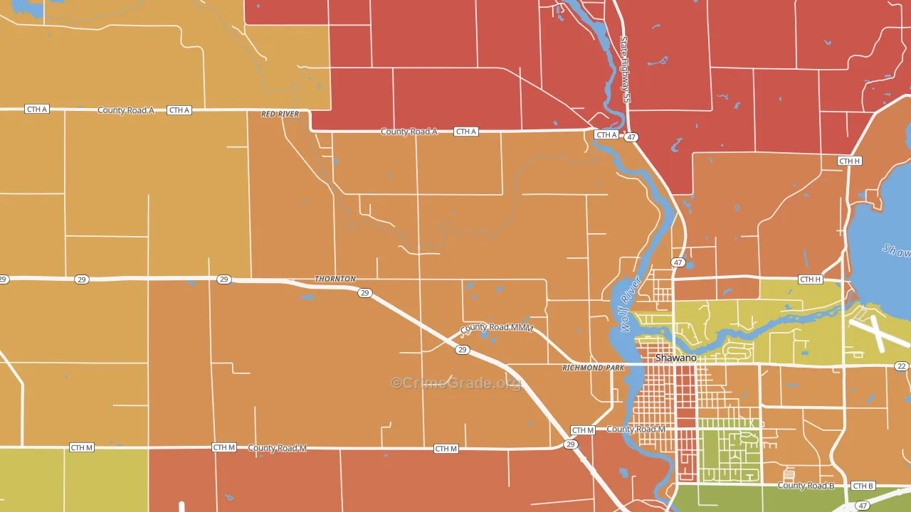 Thornton, WI Map of Robbery Rates