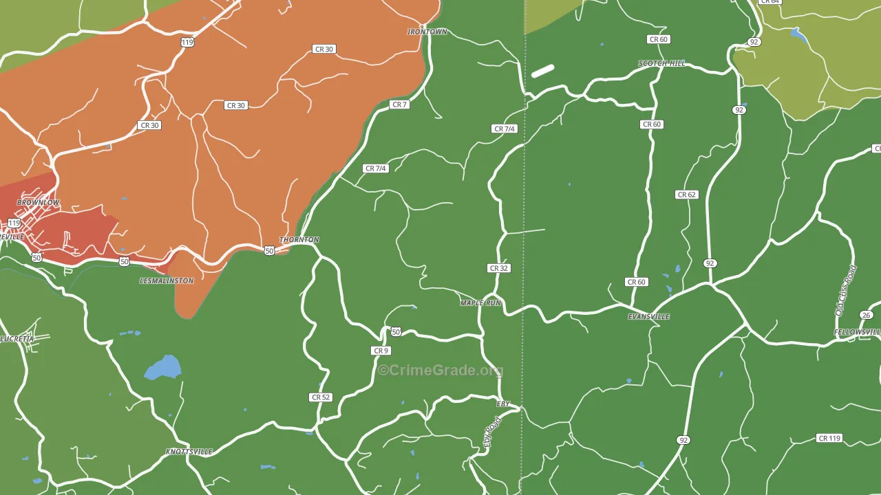 Thornton, WV Map of Robbery Rates